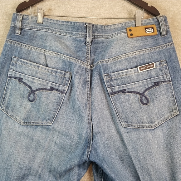 Ecko Unltd Jeans 38x33 Baggy Embroidered Faded Denim Wide Relax Hip Hop Y2K (906 - Picture 9 of 13